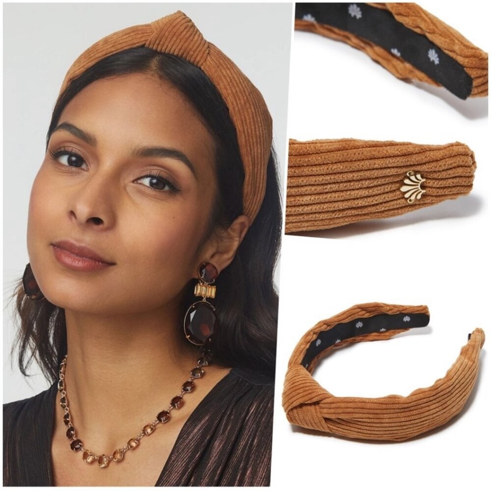 Elegant Tan Ribbed Headband-NO BRAND